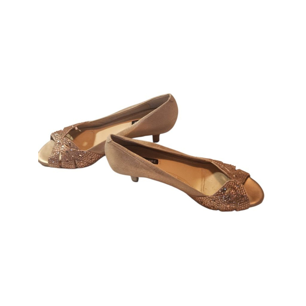 Women's Alex Marie Rose Gold Heels with Rhinestone Embellishments Size 6.5
